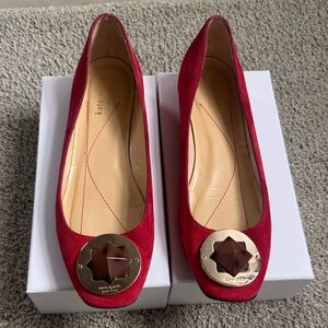 Kate Spade Red Suede Flats with Gold Accents